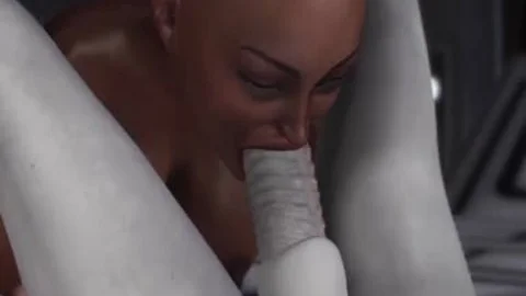 Kinky-Sci-Fi-Female-Alien-spielt mit einer dunklen Schönheit in der Raumstation