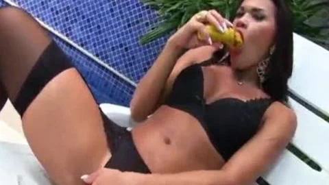 Sensual ladyboy Erika Lee Masturbates With A Banana And Sticks A fake penis Up Her arse
