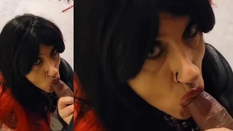 In der Naturkleidung: Die sissy-Hure Tiffany Minx, Oral-Sex-Dienst in Nahaufnahme und langem Ausstoß. „Hung up“ von Madonna.