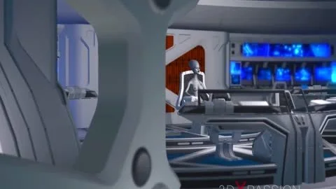 3D-Alien-Dickgirl fickt ein köstliches Ebenholz in der Raumstation