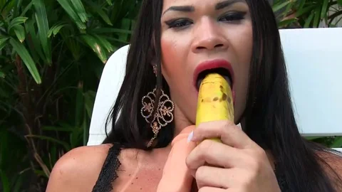 Sensual lady-man Erika Lee Masturbates With A Banana And Sticks A dildo Up Her arse
